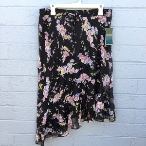 Ralph Lauren Black Floral Print Asymmetrical Skirt
